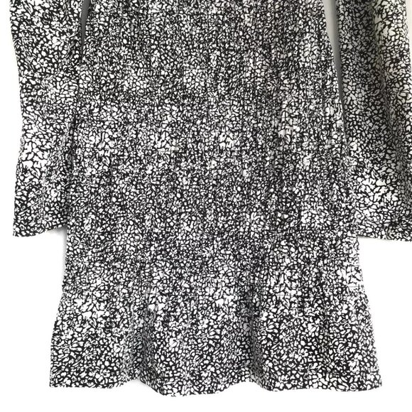Parker Small Black White Abstract Smocking Cotton Blend Long Sleeve Mini Dress - Picture 7 of 10